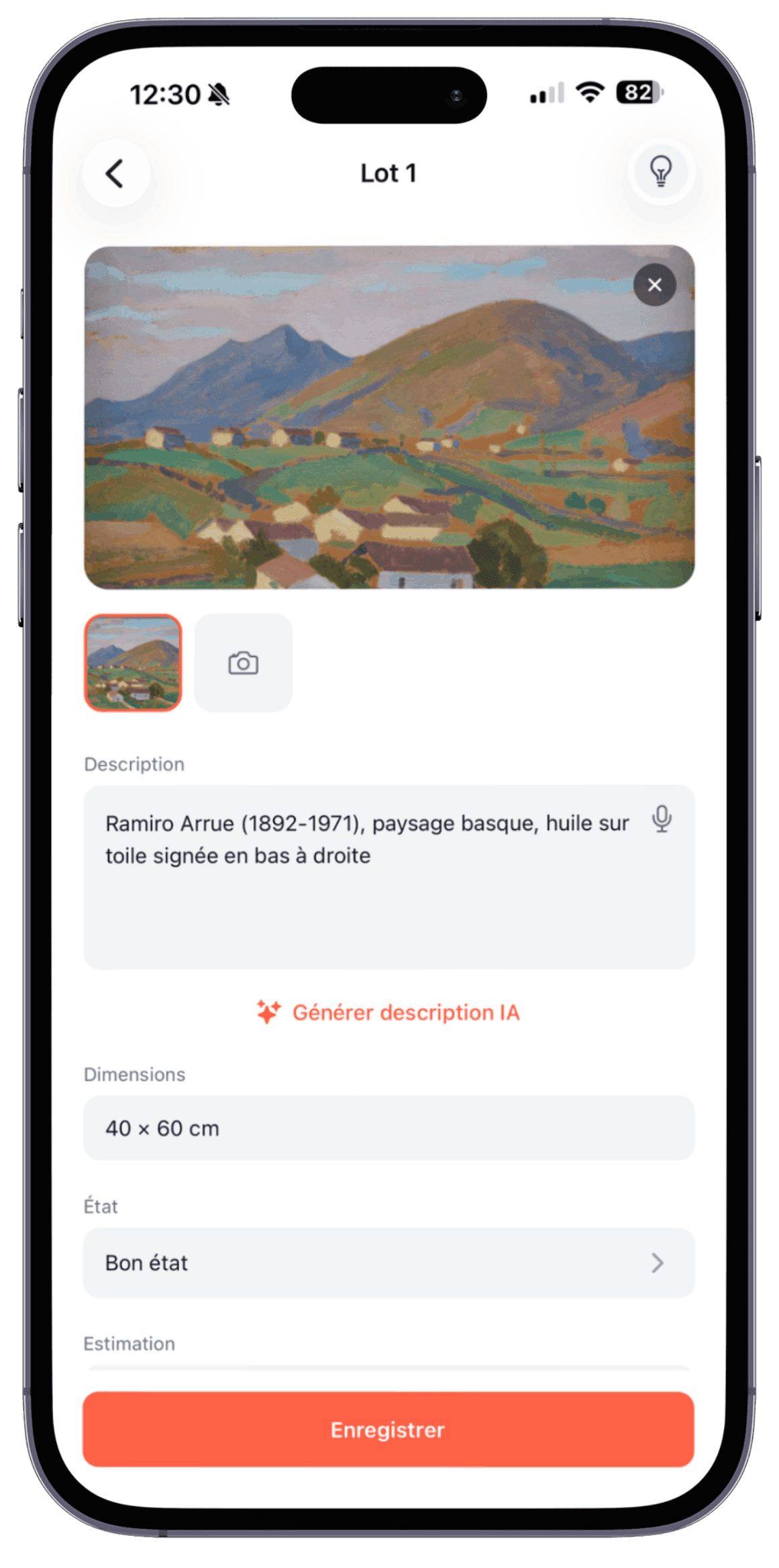 Application mobile Start — fiche lot